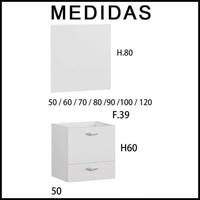 Medidas Muebles de Baño Piccolo 2 cajones