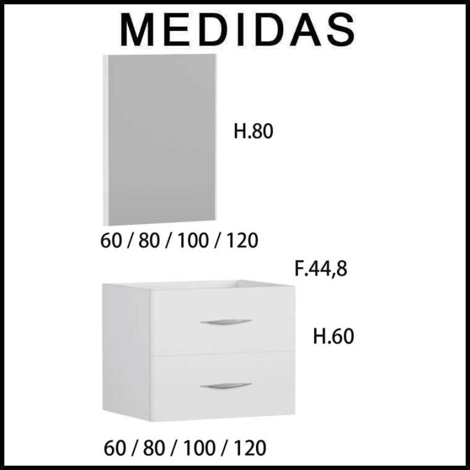 Medidas Mueble de Baño Tecia 2 cajones