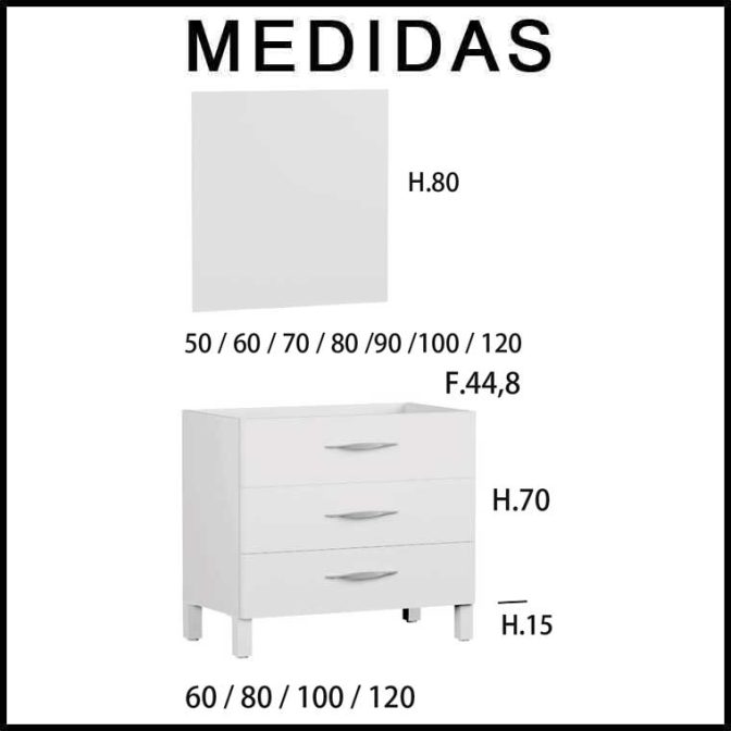 Medidas Mueble de Baño Tecia 3 cajones