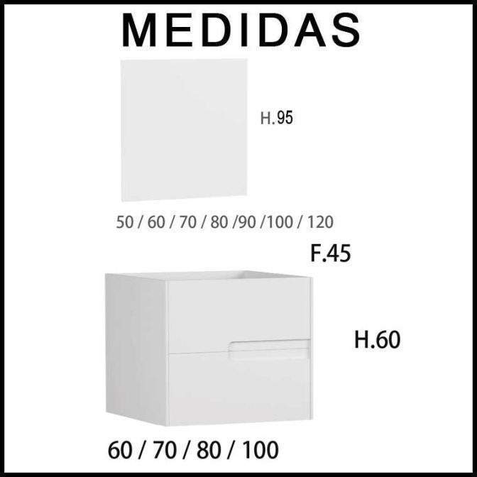 Medidas Mueble de Baño Thais 2 Cajones