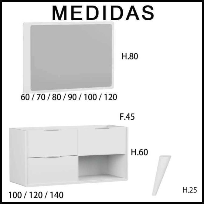 Medidas Mueble de Baño Vintage Vintass 3 cajones y caja baja lateral