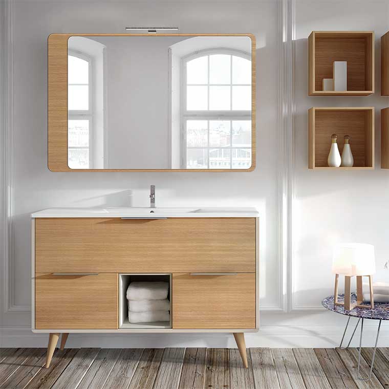 Mueble De Baño A Suelo 2 Puertas 4 Baldas Aqua 120 Cm Tinte Nuez