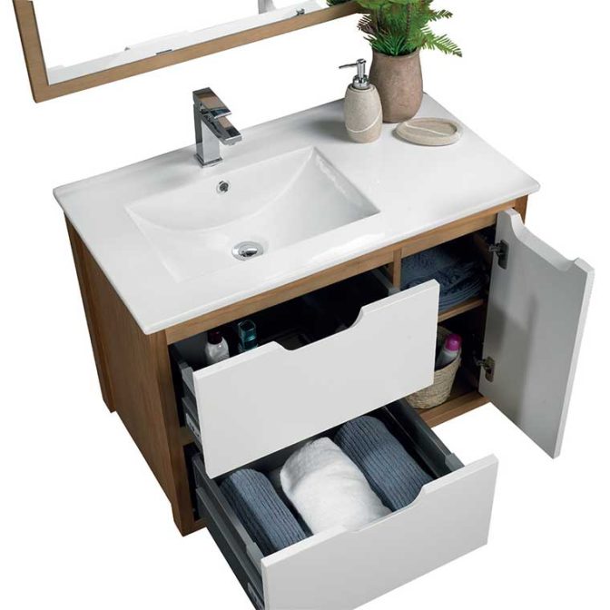 Detalles Mueble de Baño Ángeles 80 cm. 2 cajones 1 puerta