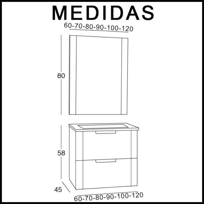 Medidas Muebles de Baño Alicia 2 cajones