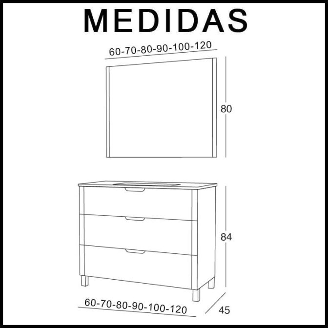 Medidas Mueble de Baño Alicia 3 cajones