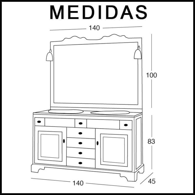 Medidas Mueble de Baño Talla 140 cm.