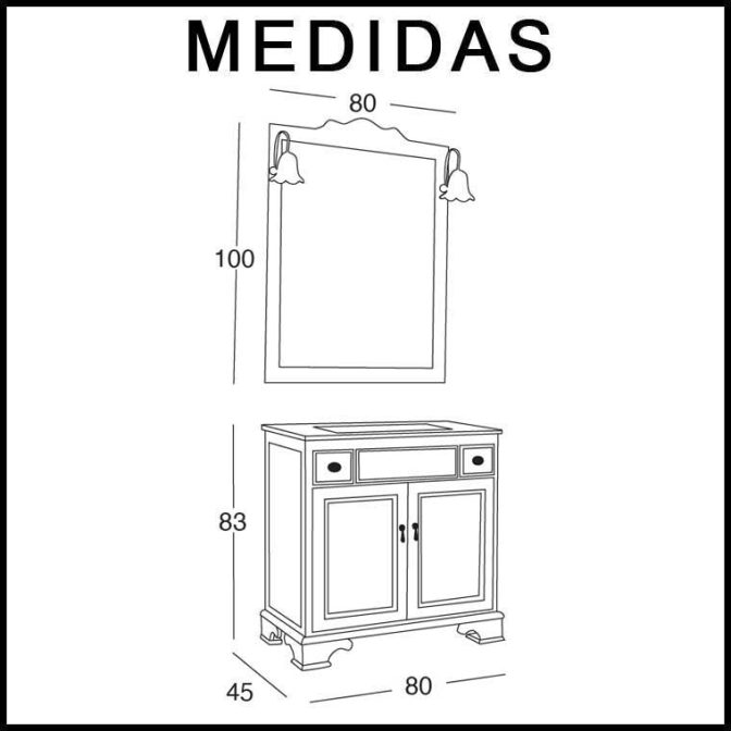 Medidas Mueble de Baño Talla 80 cm.