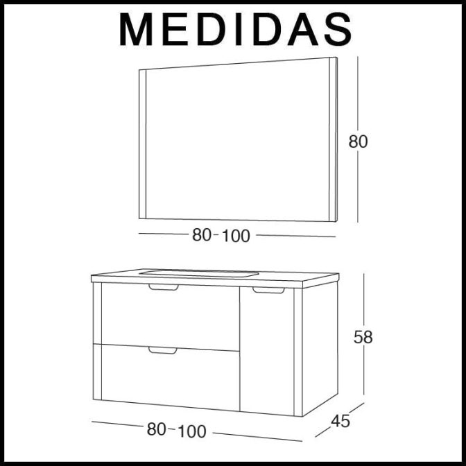 Medidas Muebles de Baño Alicia 2 cajones 1 puerta