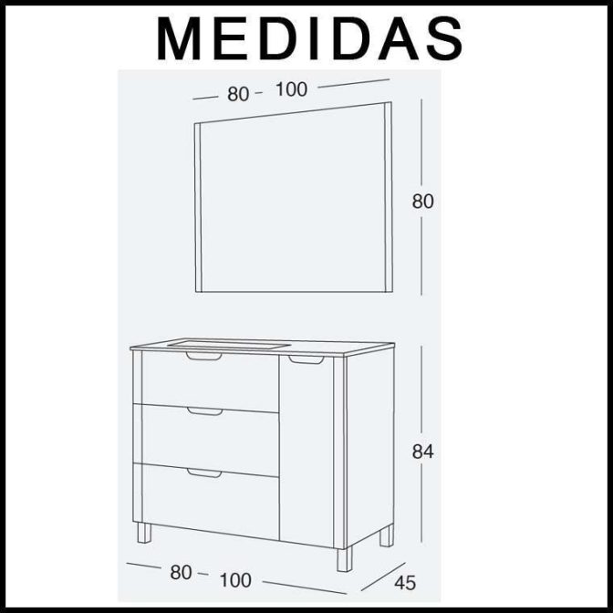 Medidas Muebles de Baño Alicia 3 cajones 1 puerta