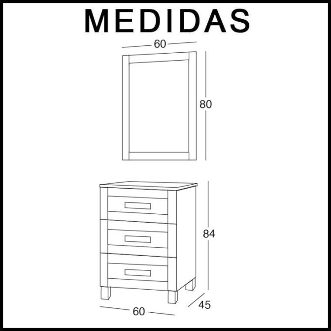 Medidas Mueble de Baño Amaya 60 cm. 3 cajones