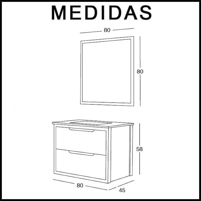 Mueble de Baño Ángeles 80 cm. 2 cajones. Medidas