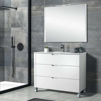 ▷ Mueble de Baño Iris 60 cm. 1 cajón y faldón con lavabo sobreencimera, Mudeba