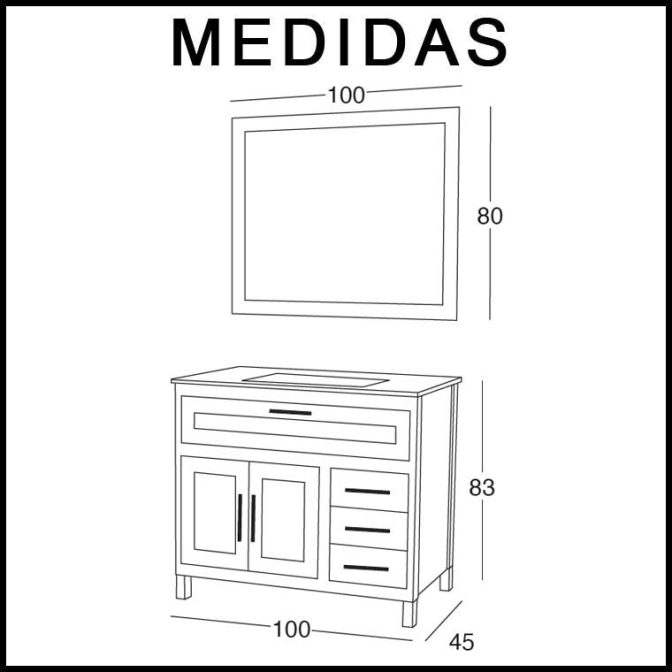 Medidas Mueble de Baño Beas de 100 cm.