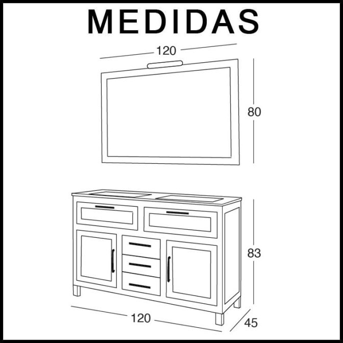 Medidas Mueble de Baño Beas de 120 cm.