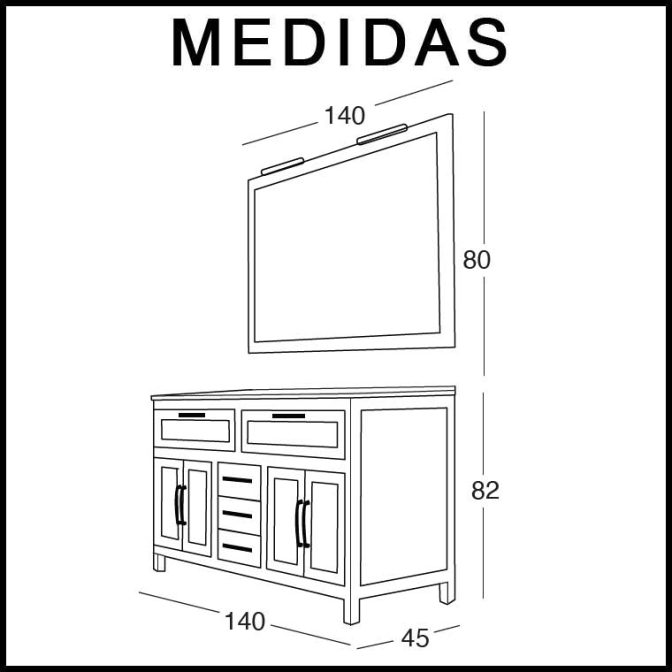 Medidas Mueble de Baño Beas de 140 cm.