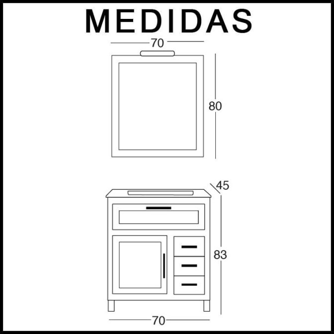 Medidas Mueble de Baño Beas de 70 cm.