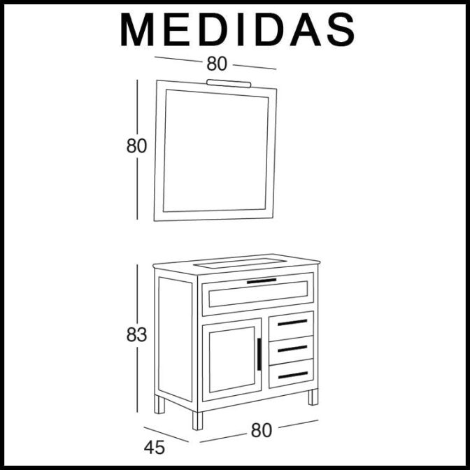 Medidas Mueble de Baño Beas de 80 cm.