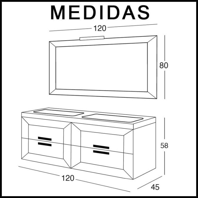 Medidas Mueble de Baño Carla de 120 cm.