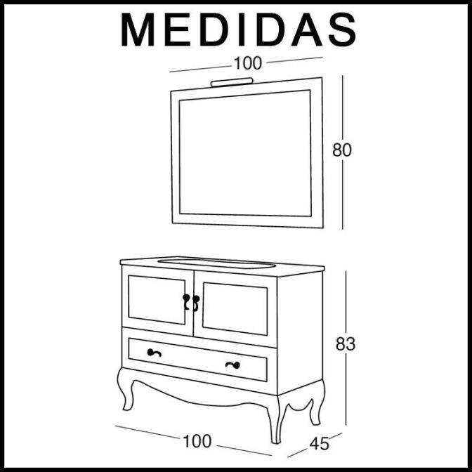 Medidas Mueble de Baño Estefanía de 100 cm.