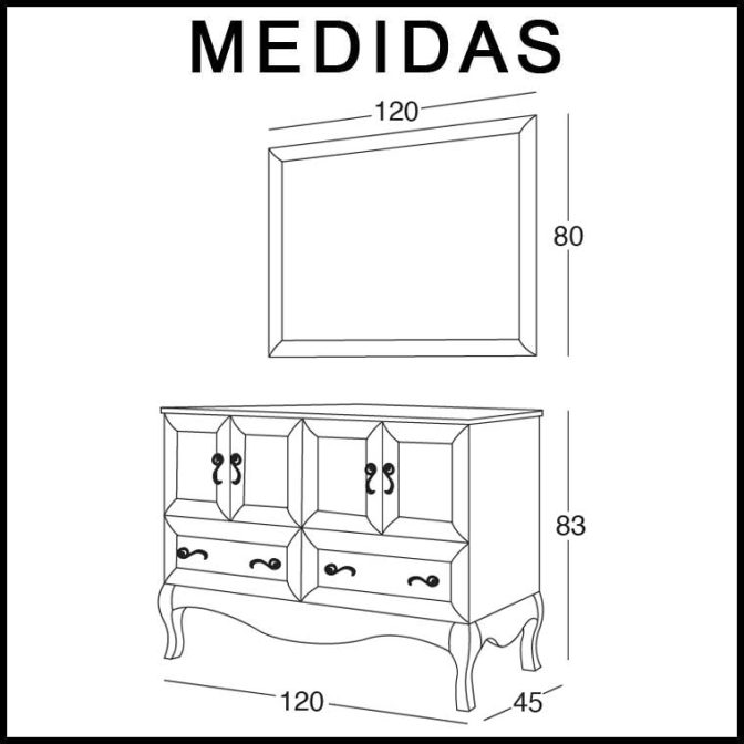 Medidas Mueble de Baño Estefanía de 120 cm.