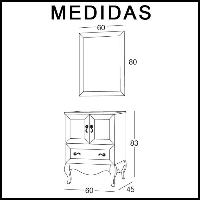 Medidas Mueble de Baño Estefanía de 60 cm.