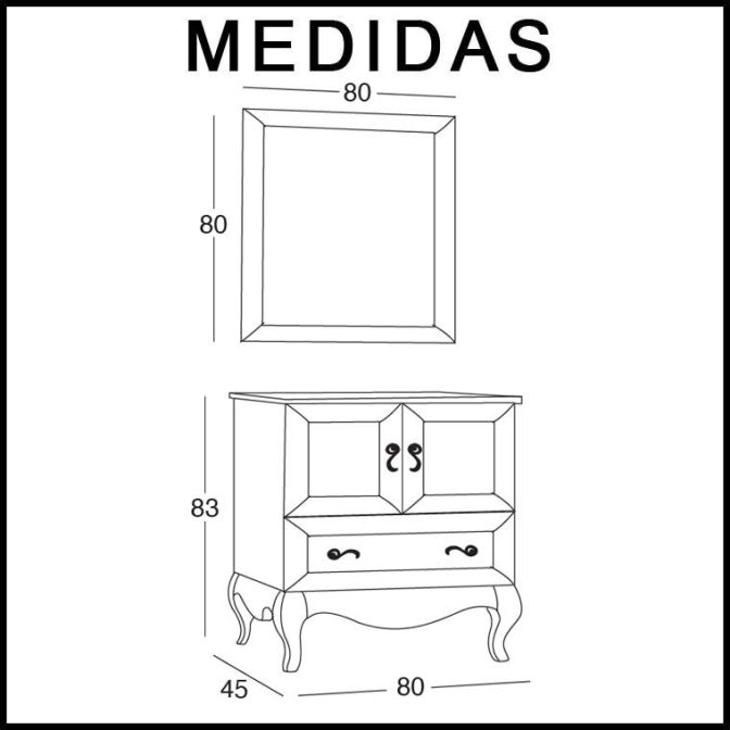 Medidas Mueble de Baño Estefanía de 80 cm.