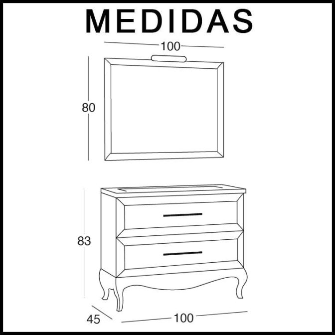 Medidas Mueble de Baño René de 100 cm.