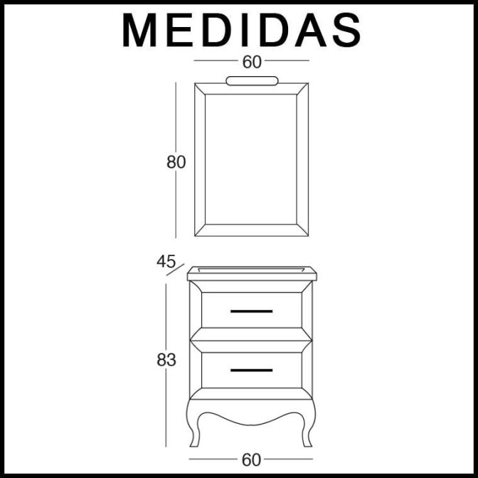 Medidas Mueble de Baño René de 60 cm.