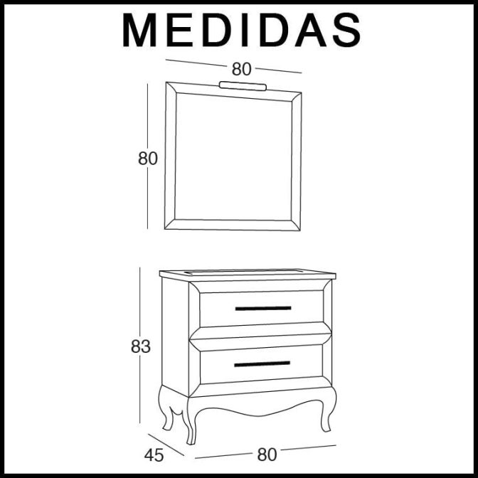 Medidas Mueble de Baño René de 80 cm.