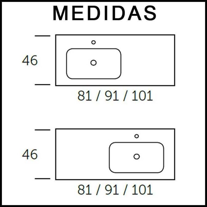 Medidas Encimera Lavabo Cerámico Lina 1 Seno Desplazado