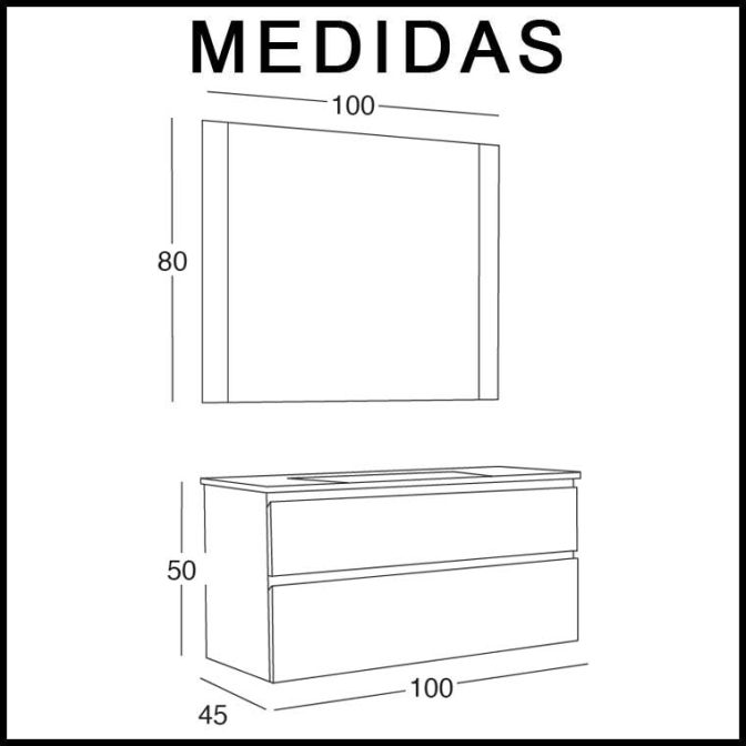 Medidas Mueble de Baño Atenea de 100 cm.