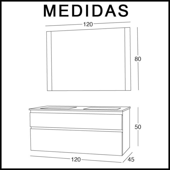 Medidas Mueble de Baño Atenea de 120 cm.