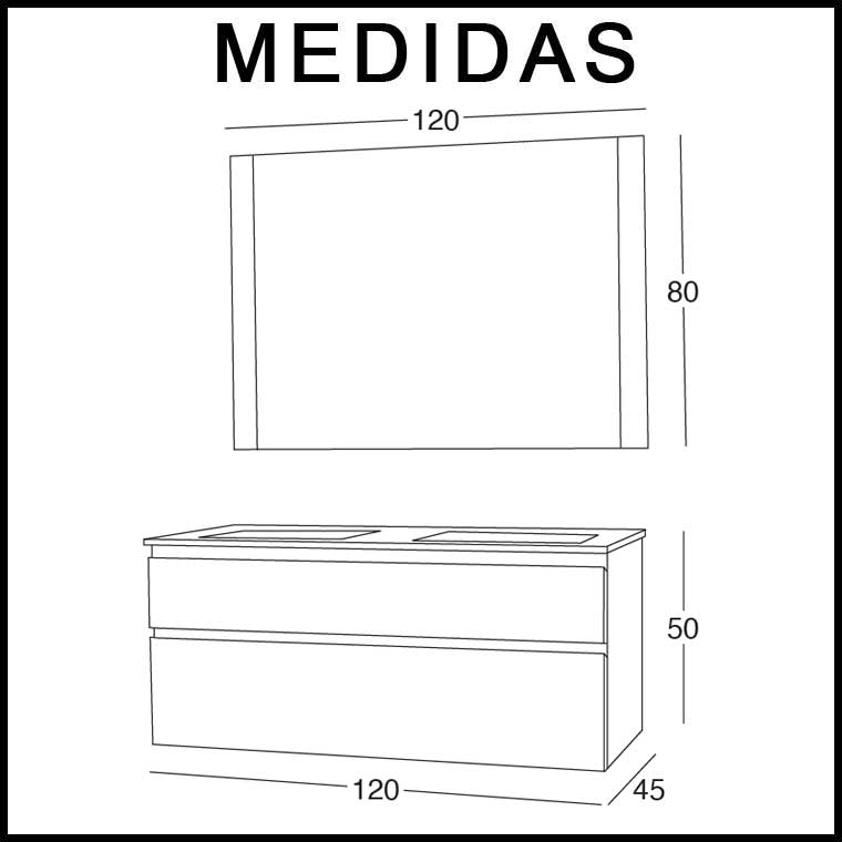 HAY mueble de baño estrecho 120cm 2 cajones color Smag. Sin