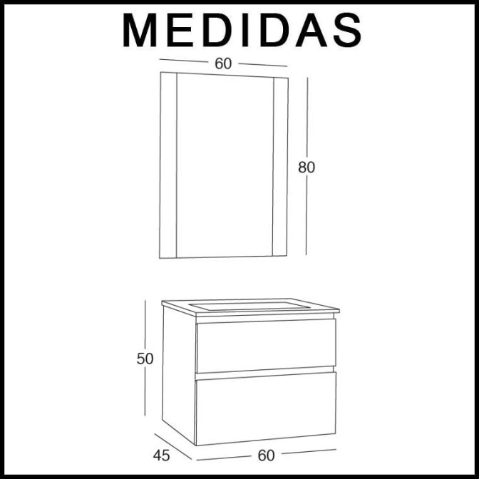 Medidas Mueble de Baño Atenea de 60 cm.