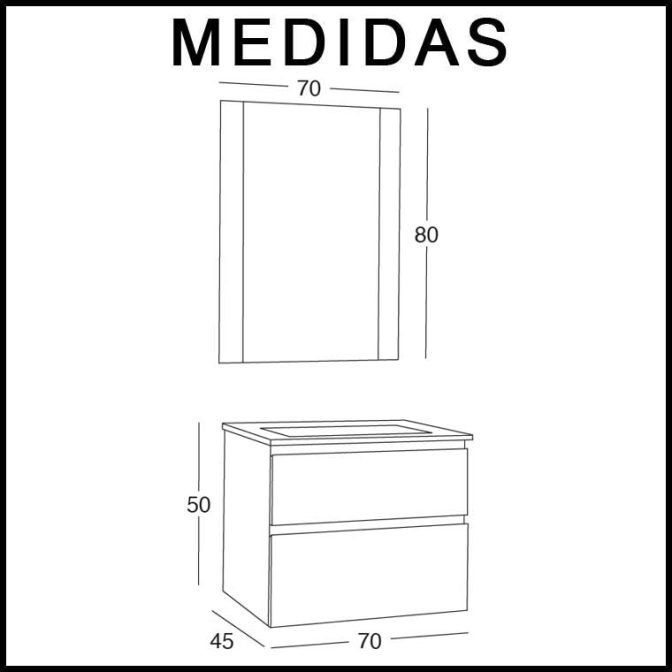 Medidas Mueble de Baño Atenea de 70 cm.