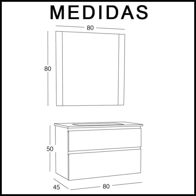 Medidas Mueble de Baño Atenea de 80 cm.