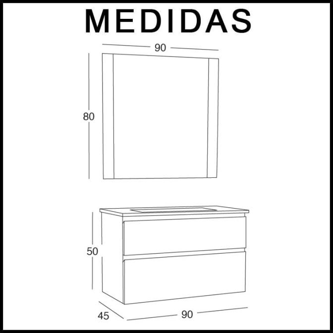 Medidas Mueble de Baño Atenea de 90 cm.