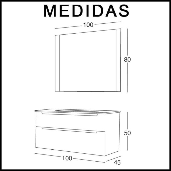 Medidas Mueble de Baño Cibeles Ondas de 100 cm.