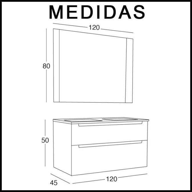 Medidas Mueble de Baño Cibeles Ondas de 120 cm.