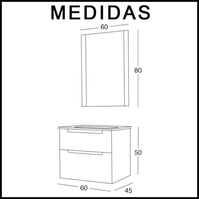 Medidas Mueble de Baño Cibeles Ondas de 60 cm.