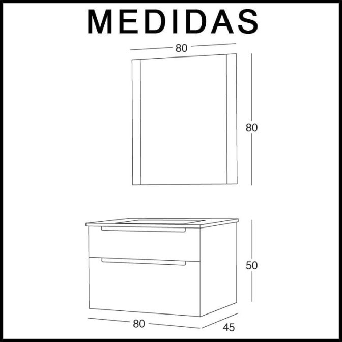 Medidas Mueble de Baño Cibeles Ondas de 80 cm.