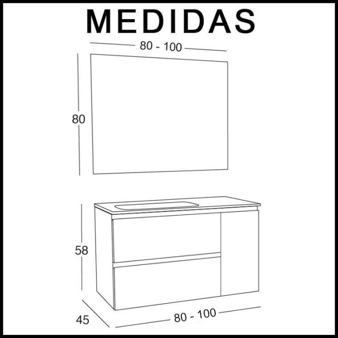 Medidas Mueble de Baño Iris 2 cajones 1 puerta