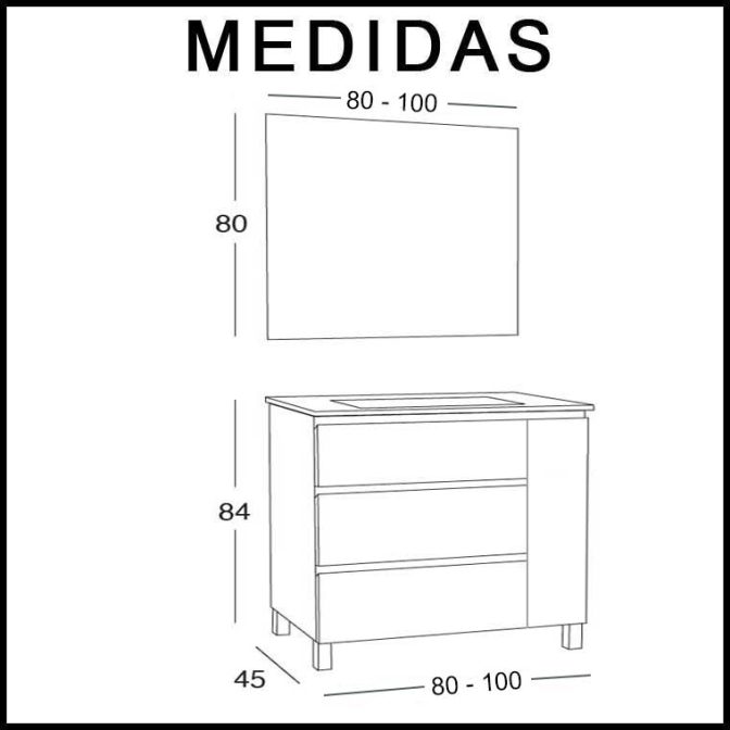 Medidas Muebles de Baño Iris 3 cajones 1 puerta