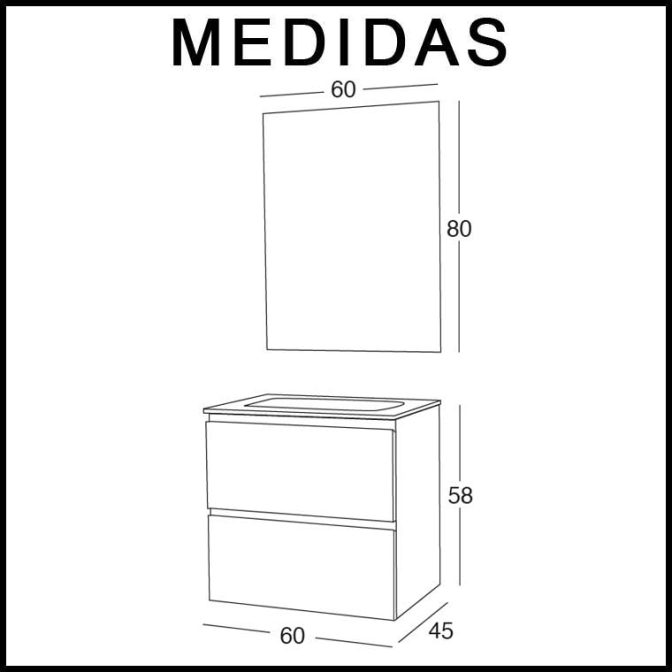 Medidas Mueble de Baño Iris de 60 cm. 2 cajones