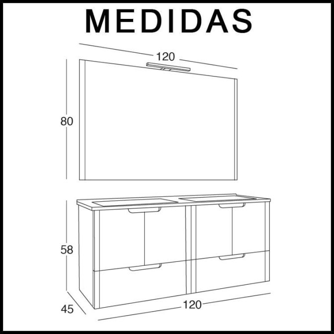 Medidas Mueble de Baño Tamara de 120 cm.