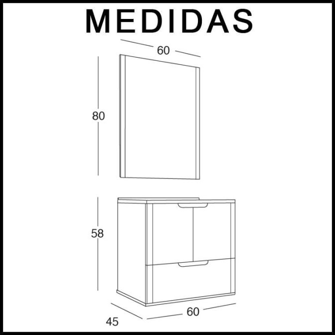 Medidas Mueble de Baño Tamara de 60 cm.