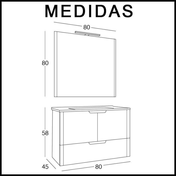 Medidas Mueble de Baño Tamara de 80 cm.