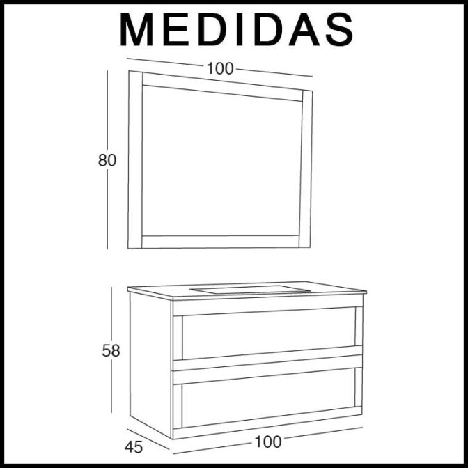 Medidas Mueble de Baño Venus de 100 cm.