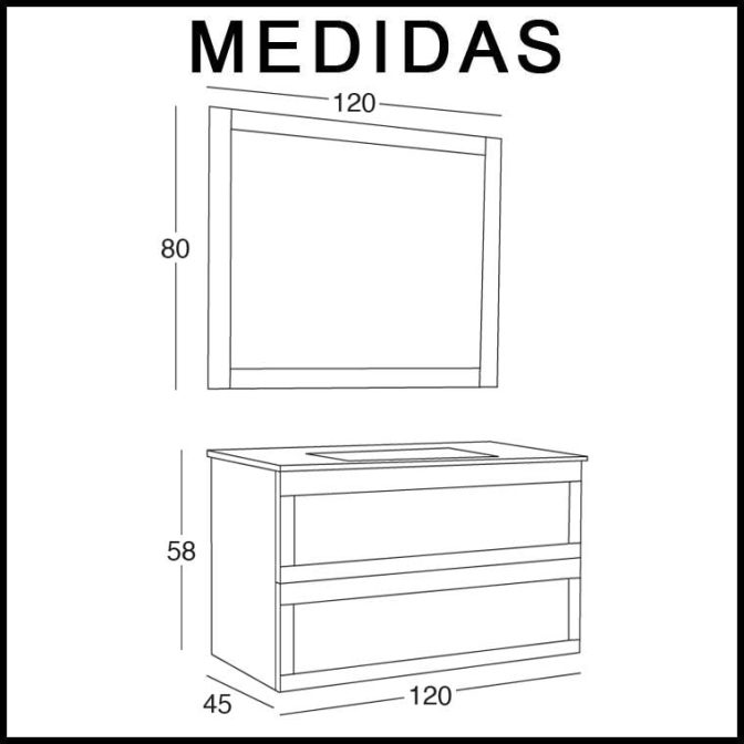 Medidas Mueble de Baño Venus de 120 cm.