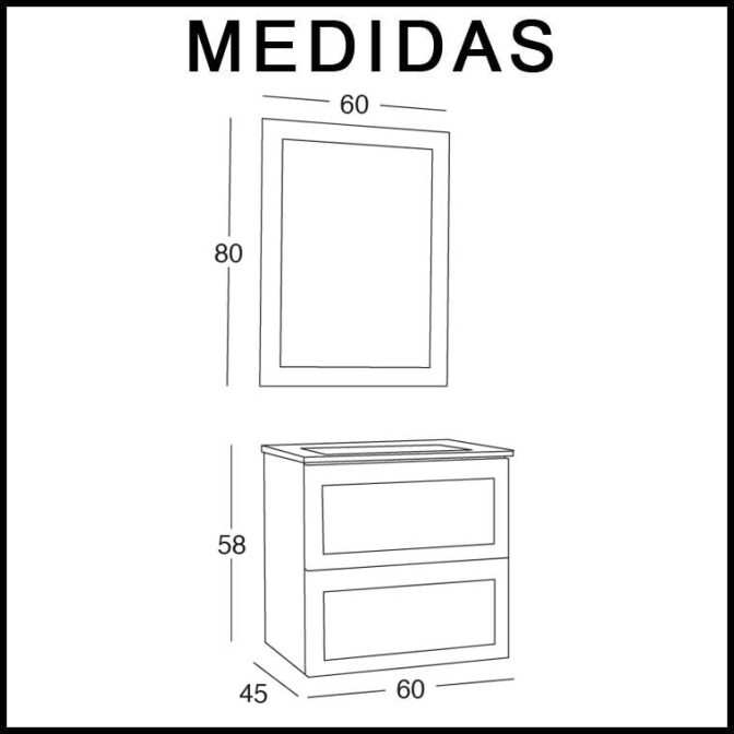 Medidas Mueble de Baño Venus de 60 cm.